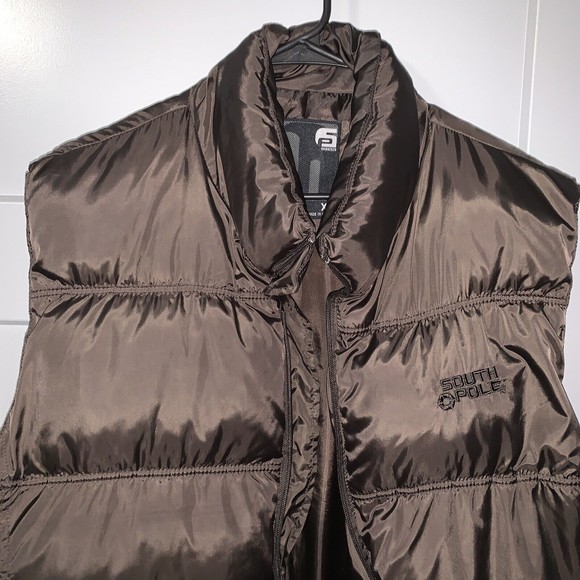 Southpole Mens XL thick Puffer Vest Dark Brown Zipper  With Front Pockets, Logo - Picture 2 of 9